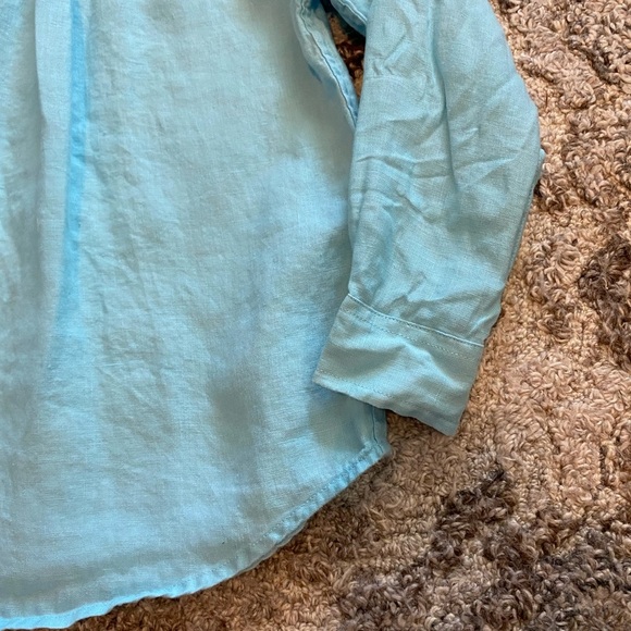 Janie and Jack Shirt Youth Boys Size 5 Blue 100% Linen Button Up Picture Beach - Picture 7 of 8